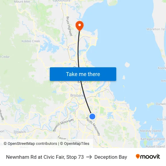 Newnham Rd at Civic Fair, Stop 73 to Deception Bay map