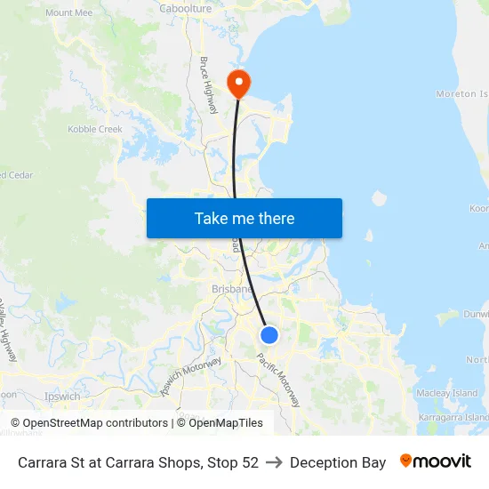 Carrara St at Carrara Shops, Stop 52 to Deception Bay map