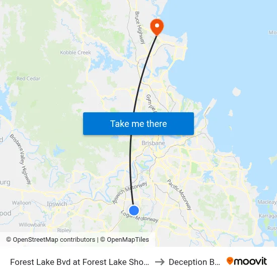 Forest Lake Bvd at Forest Lake Shops to Deception Bay map