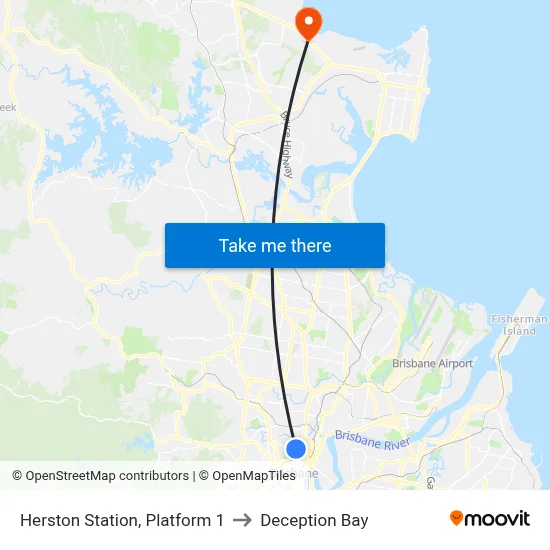 Herston Station, Platform 1 to Deception Bay map
