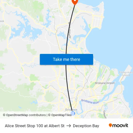 Alice Street Stop 100 at Albert St to Deception Bay map