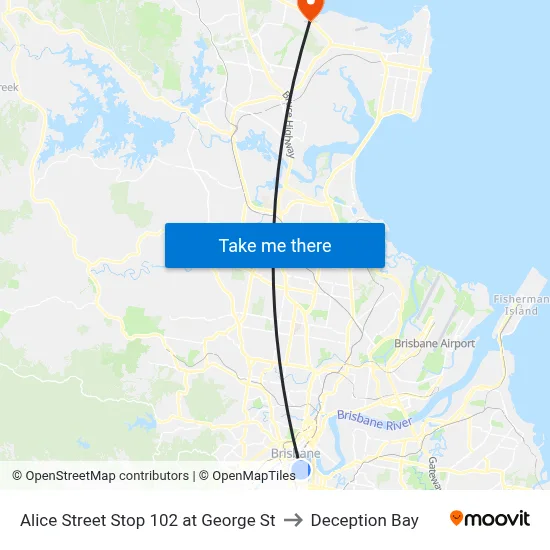 Alice Street Stop 102 at George St to Deception Bay map