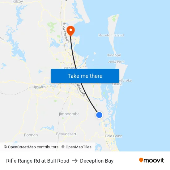 Rifle Range Rd at Bull Road to Deception Bay map