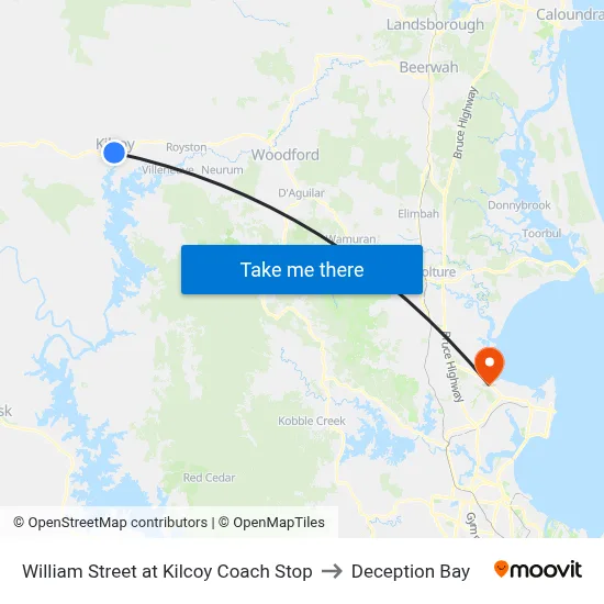 William Street at Kilcoy Coach Stop to Deception Bay map