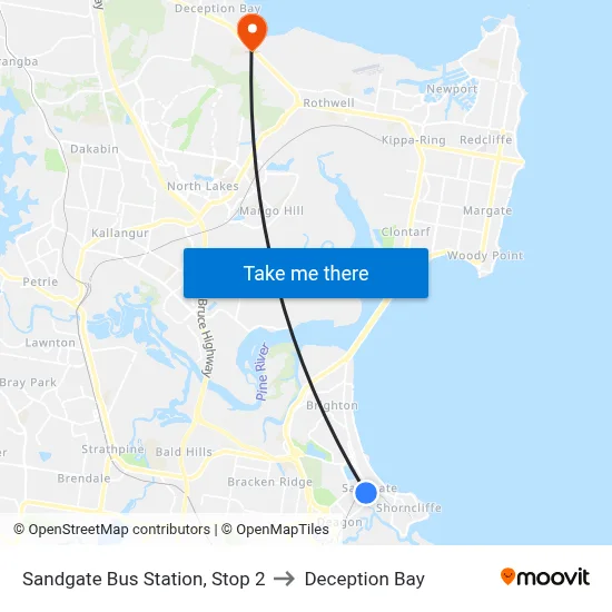 Sandgate Bus Station, Stop 2 to Deception Bay map