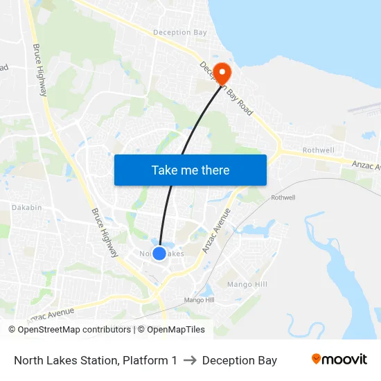 North Lakes Station, Platform 1 to Deception Bay map