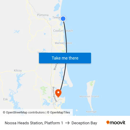 Noosa Heads Station, Platform 1 to Deception Bay map