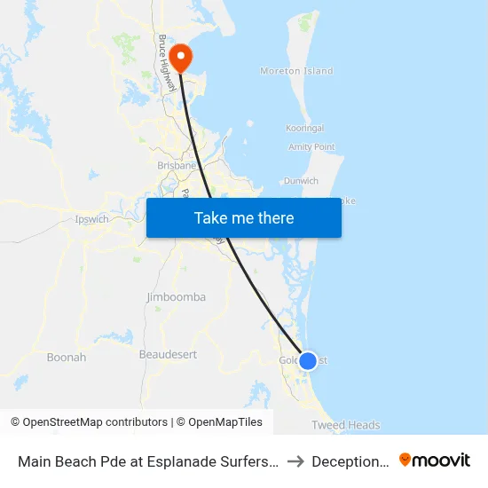 Main Beach Pde at Esplanade Surfers Paradise to Deception Bay map