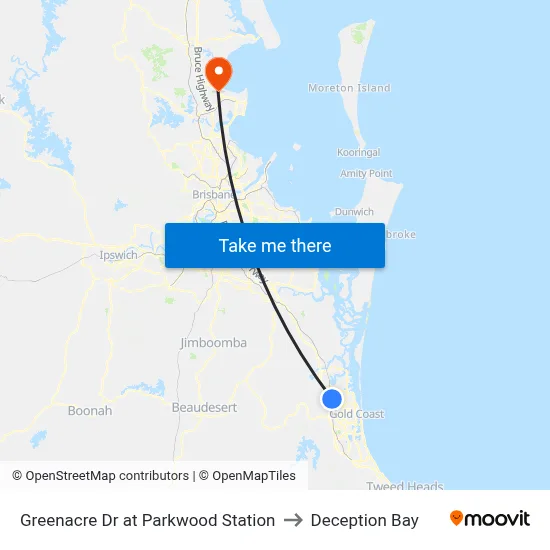 Greenacre Dr at Parkwood Station to Deception Bay map