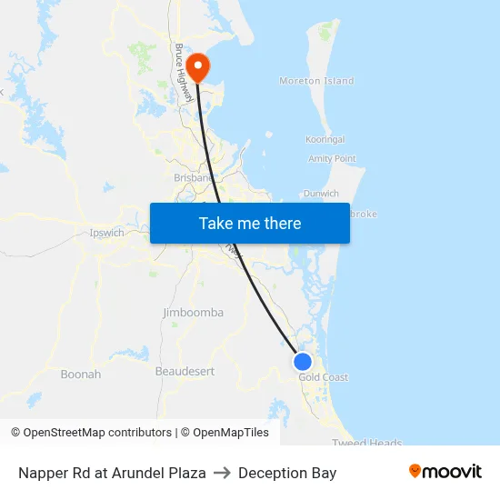 Napper Rd at Arundel Plaza to Deception Bay map