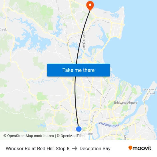 Windsor Rd at Red Hill, Stop 8 to Deception Bay map
