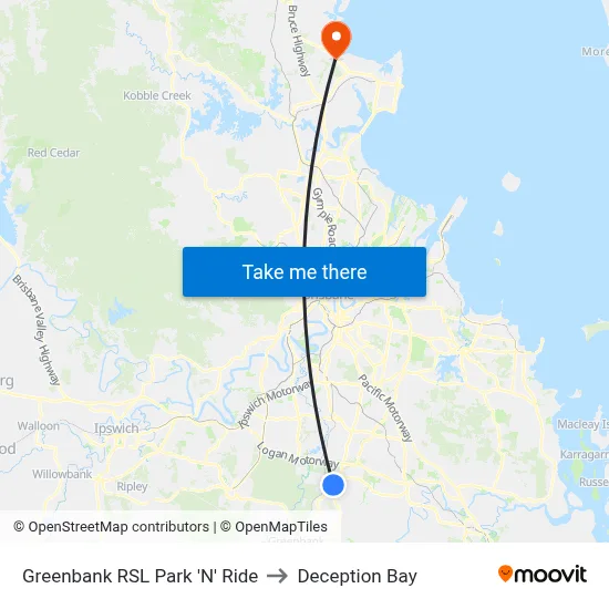 Greenbank RSL Park 'N' Ride to Deception Bay map