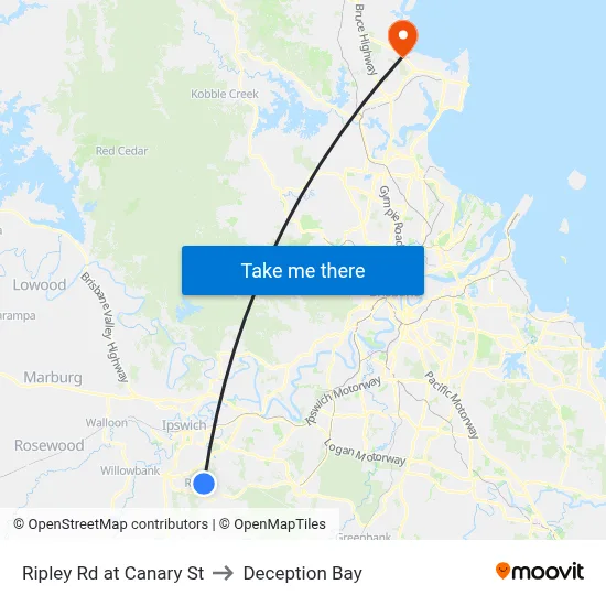 Ripley Rd at Canary St to Deception Bay map