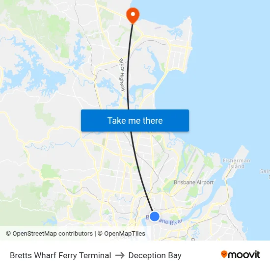 Bretts Wharf Ferry Terminal to Deception Bay map