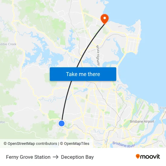 Ferny Grove Station to Deception Bay map