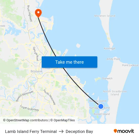 Lamb Island Ferry Terminal to Deception Bay map