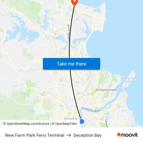 New Farm Park Ferry Terminal to Deception Bay map
