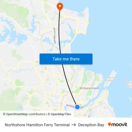 Northshore Hamilton Ferry Terminal to Deception Bay map