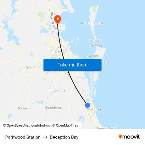 Parkwood Station to Deception Bay map
