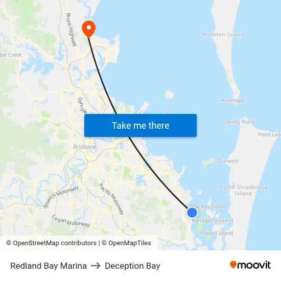 Redland Bay Marina to Deception Bay map