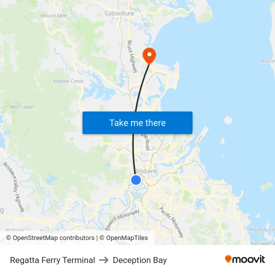 Regatta Ferry Terminal to Deception Bay map