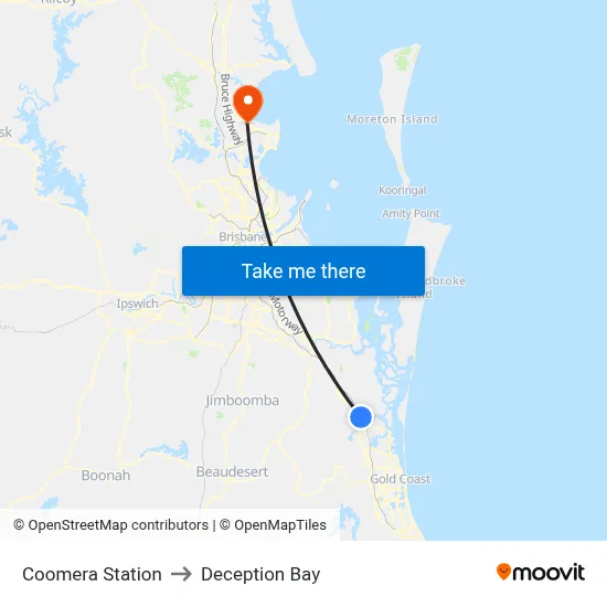 Coomera Station to Deception Bay map