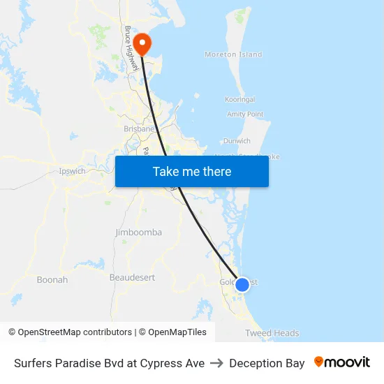 Surfers Paradise Bvd at Cypress Ave to Deception Bay map