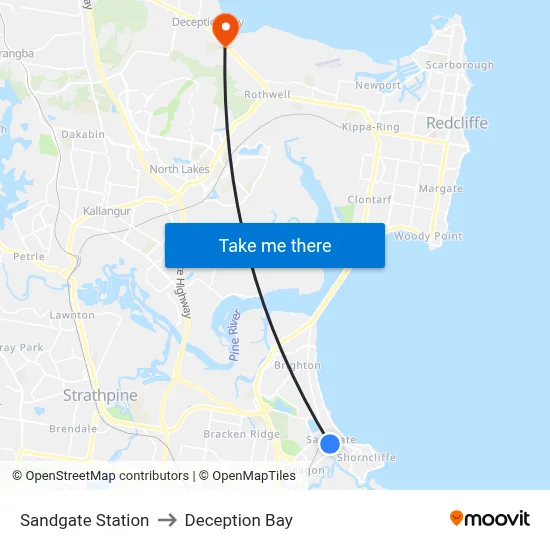 Sandgate Station to Deception Bay map