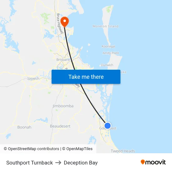 Southport Turnback to Deception Bay map