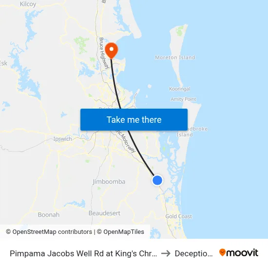 Pimpama Jacobs Well Rd at King's Christian College to Deception Bay map