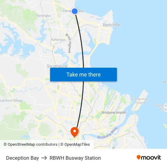 Deception Bay to RBWH Busway Station map