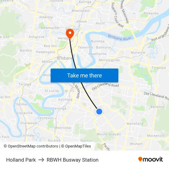 Holland Park to RBWH Busway Station map