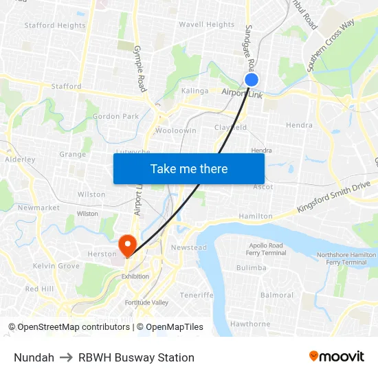 Nundah to RBWH Busway Station map