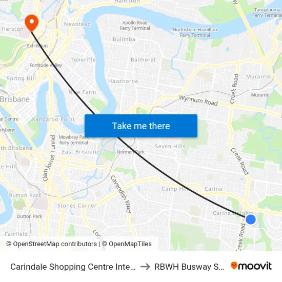 Carindale Shopping Centre Interchange to RBWH Busway Station map