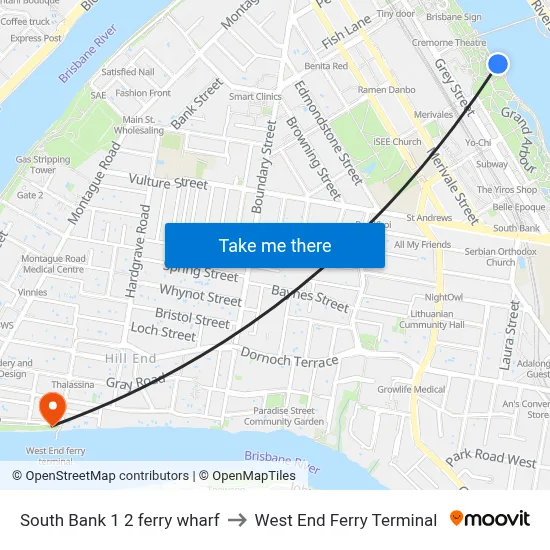 South Bank 1 2 ferry wharf to West End Ferry Terminal map