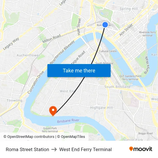 Roma Street Station to West End Ferry Terminal map
