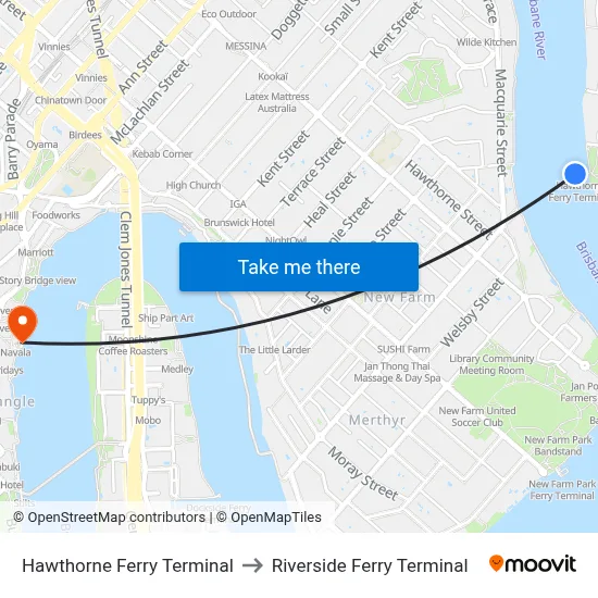 Hawthorne Ferry Terminal to Riverside Ferry Terminal map