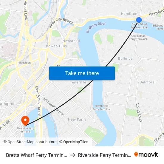 Bretts Wharf Ferry Terminal to Riverside Ferry Terminal map