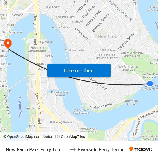 New Farm Park Ferry Terminal to Riverside Ferry Terminal map