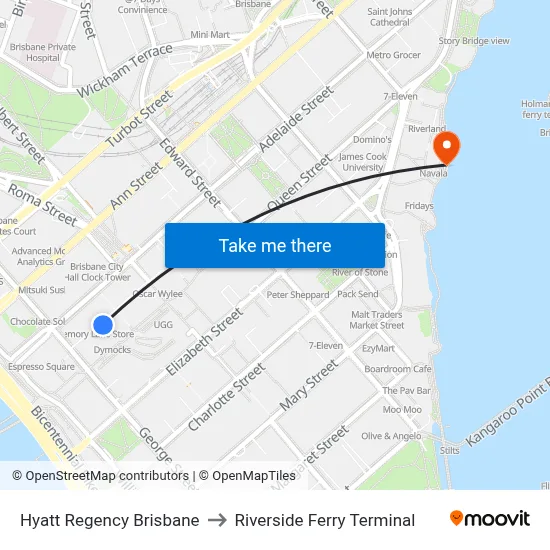 Hyatt Regency Brisbane to Riverside Ferry Terminal map