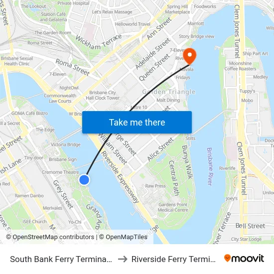 South Bank 1 to Riverside Ferry Terminal map