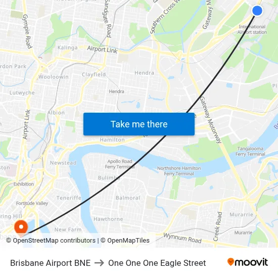 Brisbane Airport BNE to One One One Eagle Street map