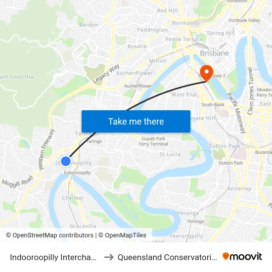 Indooroopilly Interchange to Queensland Conservatorium map