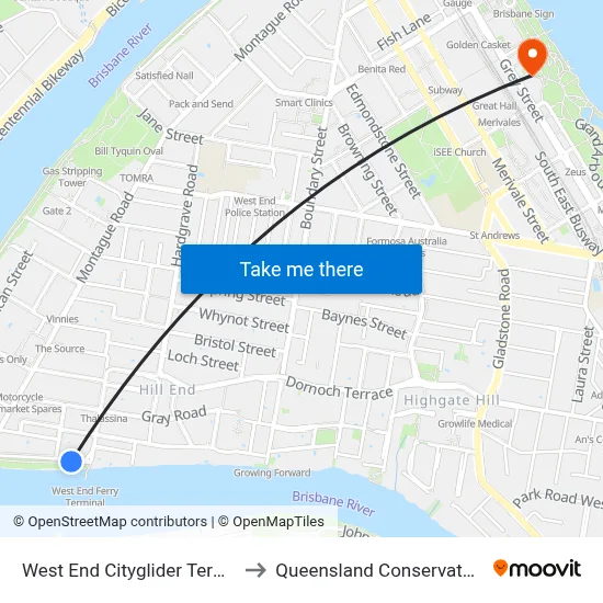 West End Cityglider Terminus to Queensland Conservatorium map