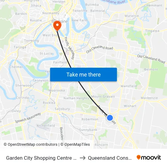 Garden City Shopping Centre Station, Stop F to Queensland Conservatorium map