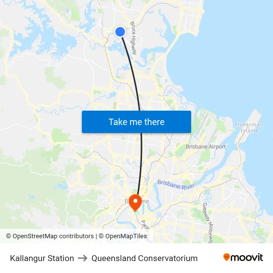 Kallangur Station to Queensland Conservatorium map