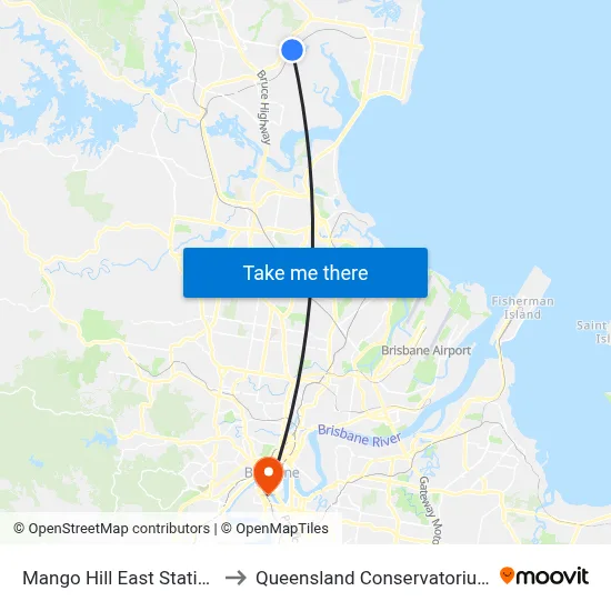Mango Hill East Station to Queensland Conservatorium map