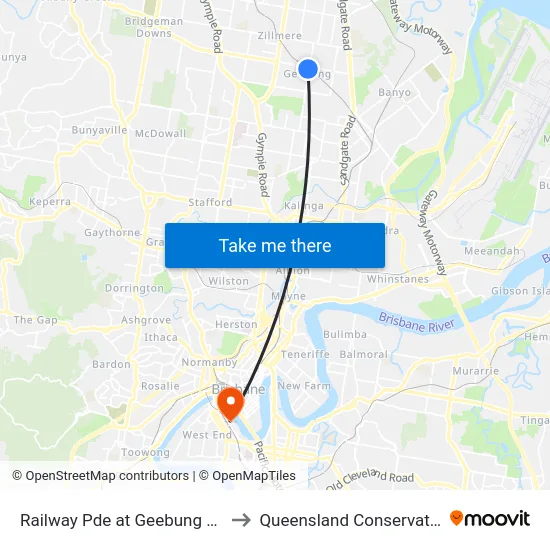 Railway Pde at Geebung Station to Queensland Conservatorium map