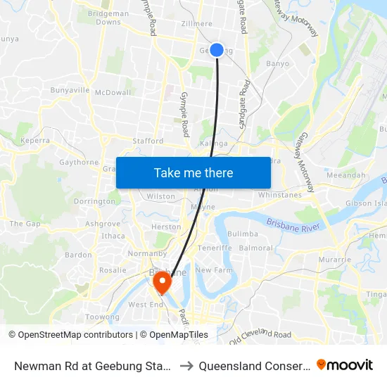 Newman Rd at Geebung Station, Stop 51 to Queensland Conservatorium map