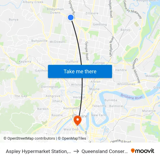 Aspley Hypermarket Station, Platform C to Queensland Conservatorium map